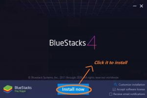 Click to the install button to install the bluestack
