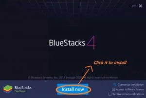 Click to the install button to install the bluestack