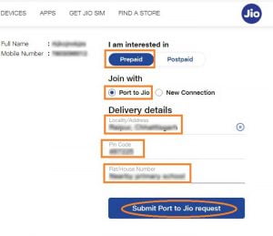  Submit port to Jio Request button