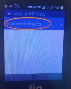 Block contacts in jio phone