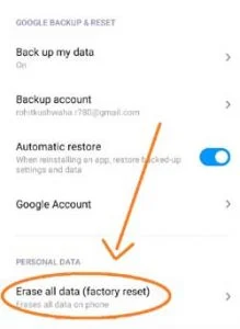 How to erase all data in mi phone as a factory reset