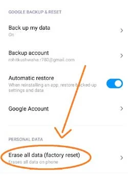 click on erase all data factory reset mi phone