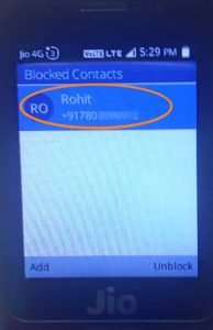 How to block number in jio phone