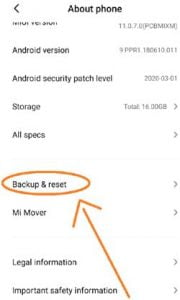 Backup and reset on xiaomi phone