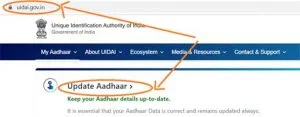 click on the update aadhar options