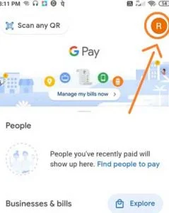 Tap your profile icon on google pay app for resetting PIN