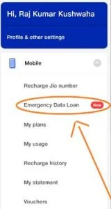 Click on the emergency data loan features.