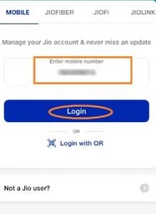 Enter your Jio mobile number and then tap the login