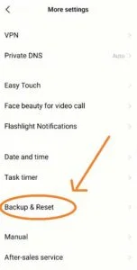 tap backup and reset option on your vivo phone
