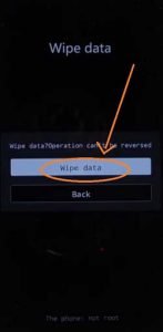 press the power button to wipe data