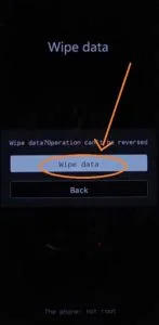 press the power button to wipe data