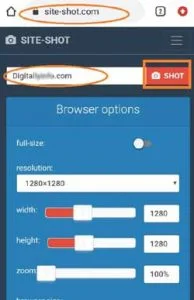 Click on the Shot button for taking screenshots on jio phone of the website