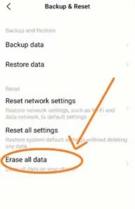 tap erase all data on your vivo phone