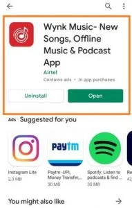 Install wynk music application