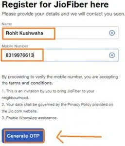 How to get jio fiber connection in my area