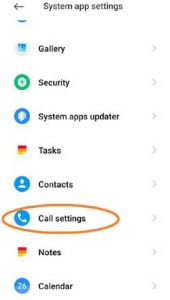 Click on the Call setting