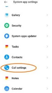 Click on the Call setting