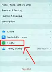 Click on the Find My options.