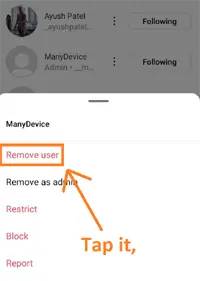 Tap to Remove user