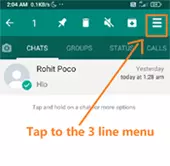 tap on three menu gb whatsapp