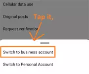 tap on switch to business account