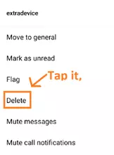 tap on delete option for deleting instagram call history