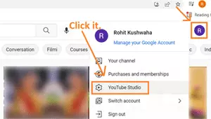 click on youtube studio and profile icon