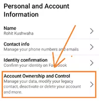 Click on the Account ownership and control option.