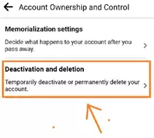 Tap the Deactivation and deletion options.