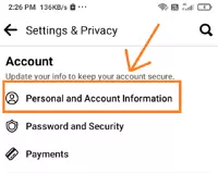 Tap the Personal and account information option.