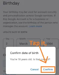 Tap the confirm button as it asks that you`re 18 years old . Is that correct?