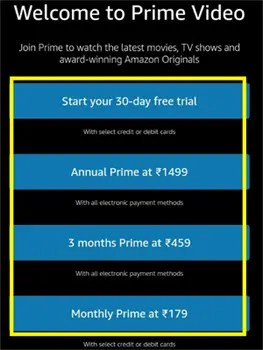 Select the recharge plan for the amazon prime membership according to your need.