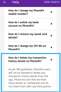 Can you Delete your phonepe Transaction History