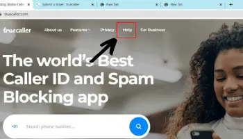 Go to the truecaller.com website and then tap on Help option.