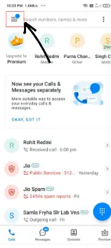 Open your truecaller application on your smartphone and Tap on the menu bar at top left corner.