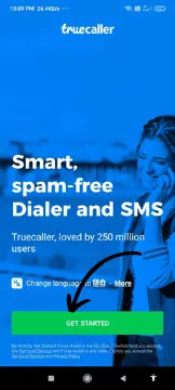 After installing truecaller application, open it and then tap on Get started option.