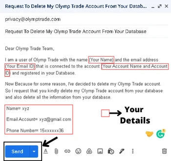 write email to delete olymp trade account