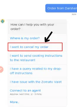 choose the option of I want to cancel my zomato order