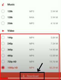 Now, you'll be redirected to the vidmate apk. Select the quality you want to download the shorts in. 
