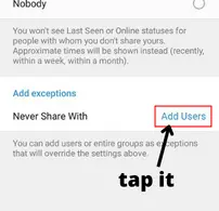 Look for the "never share with" option.
