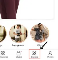 Open the myntra application and then head to the "explore" feature.