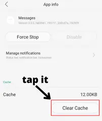 Clear cache or clear data of Message app