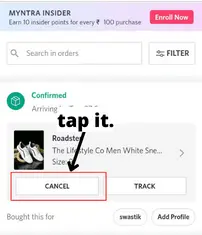 Select the product you wish to cancel. Hit on the cancel option appearing.