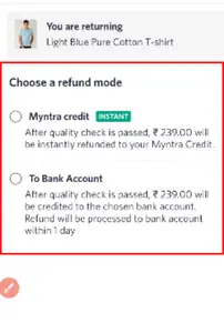 myntra return policy for cash on delivery 