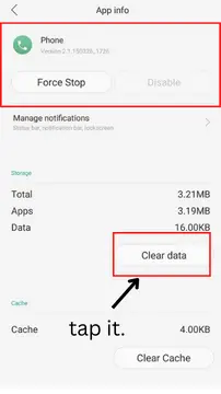 clear the data of your phone application