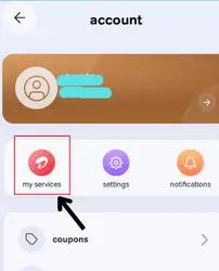 where is my services option on airtel thanks app