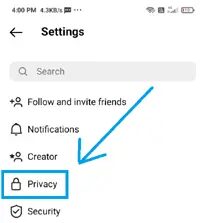 Tap on the Privacy option.